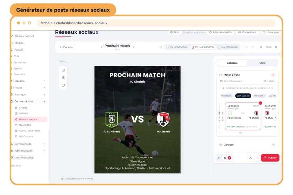 Générateur de posts réseaux sociaux — All4Club